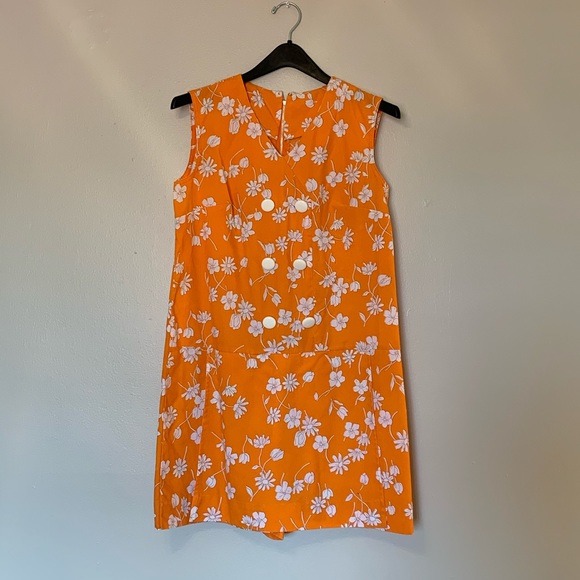 Vintage Dresses & Skirts - Vintage Orange Floral Romper with Skort Size L